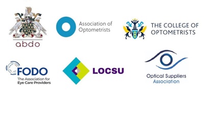 Abdo, Association of Optometrist, The College of Optometrists, FODO, LOCSU and the Optical Supplies Association logos