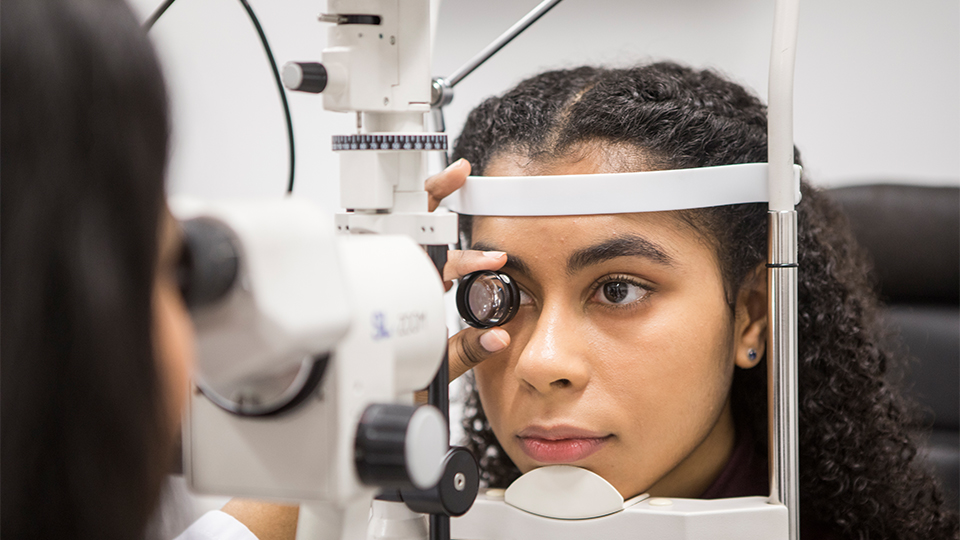 A woman having an eye test