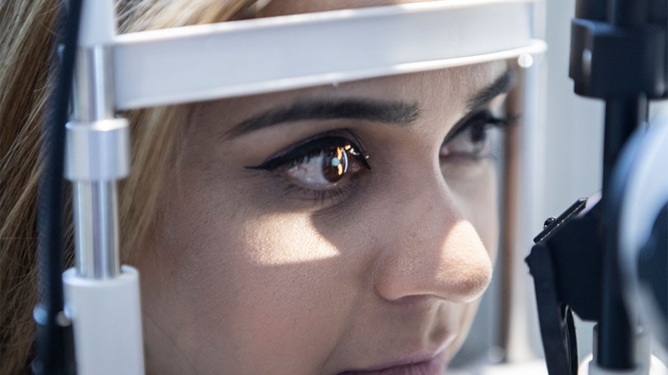 Patient having an eye test