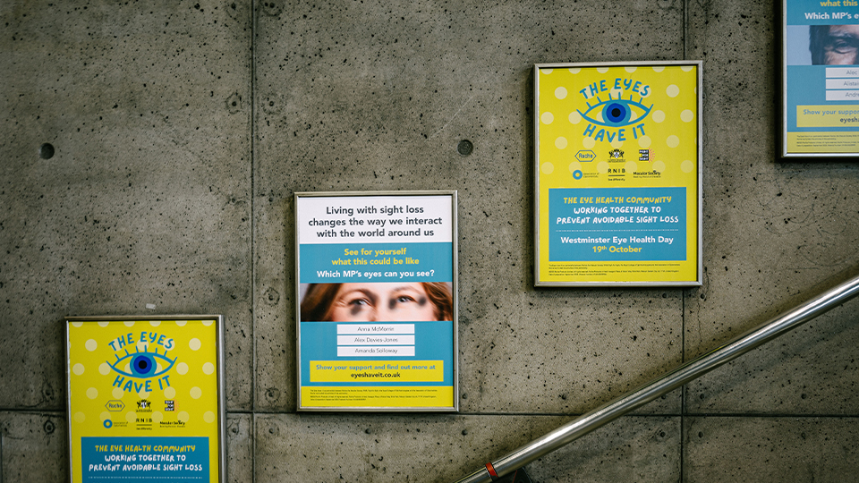 The Eyes Have It campaign posters displayed on the London Underground