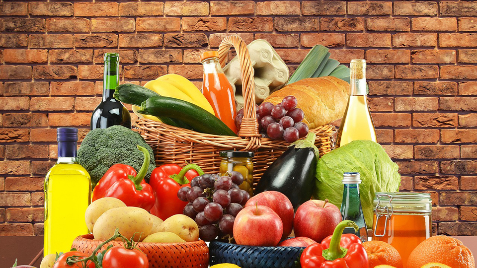Fruit and vegetables in a basket