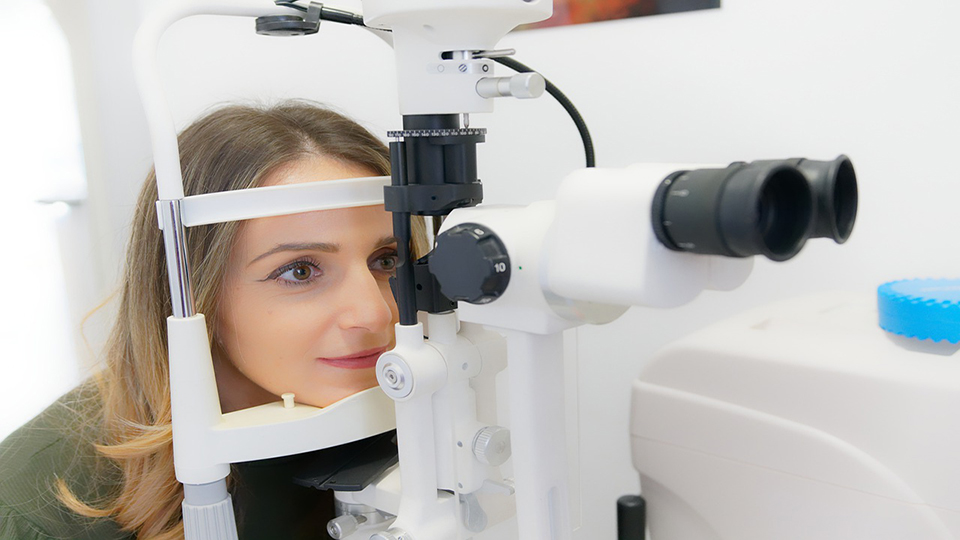 Patient having an eye test