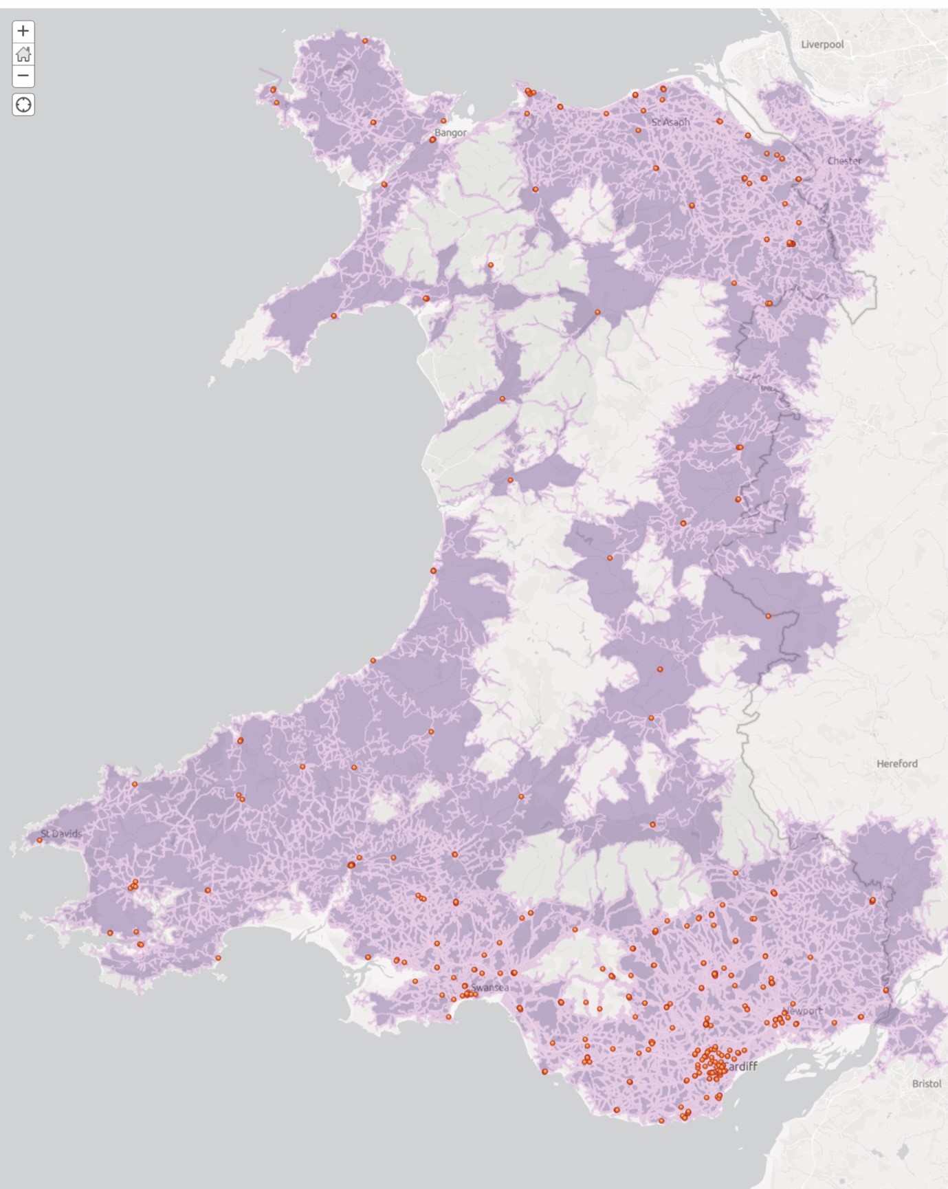 Figure 1 AOP produced map of practice location and calculated driving times using mapping software