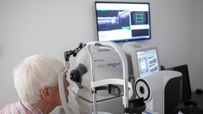 Patient having an eye test