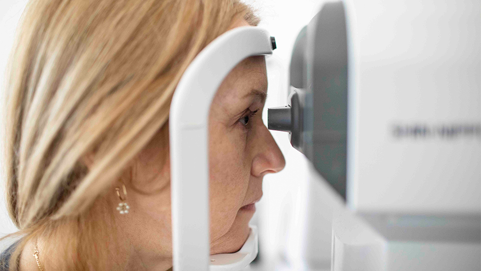 Patient having an eye test