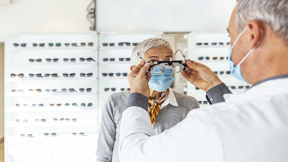 Patient having an eye test