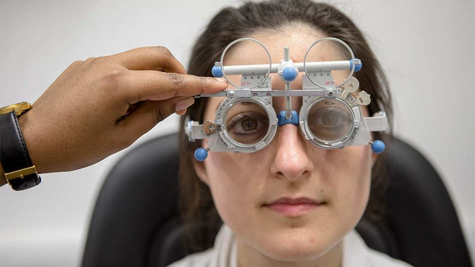 Patient having an eye test