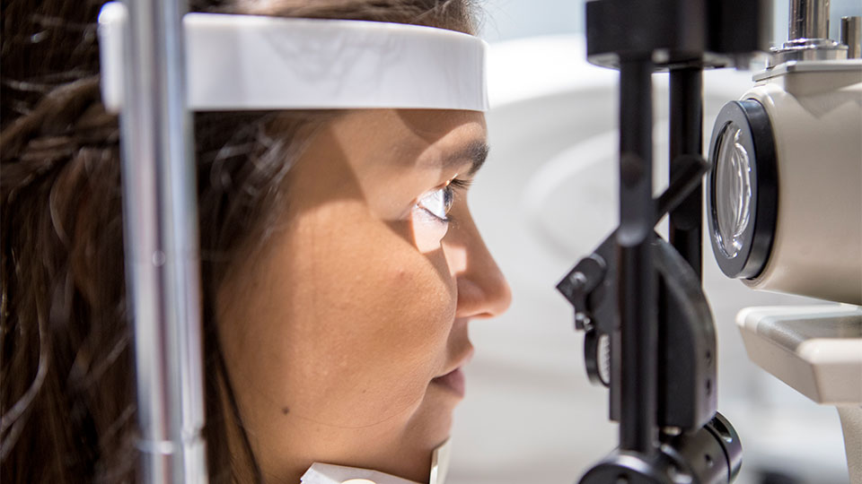 Patient having an eye test