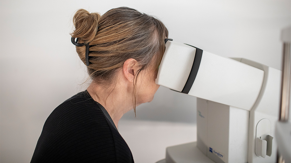 Patient having an eye test