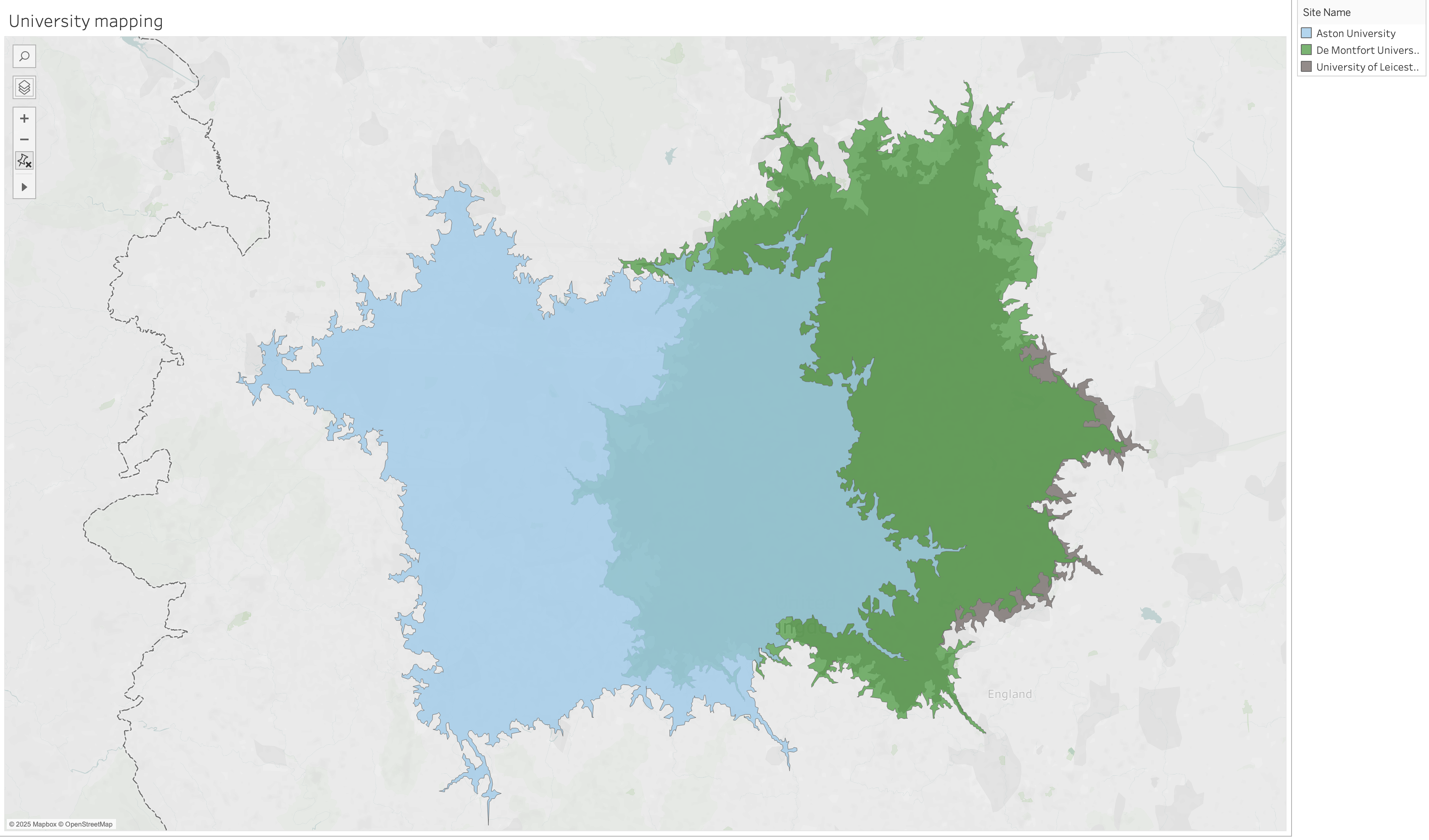 Map showing three midlands universities