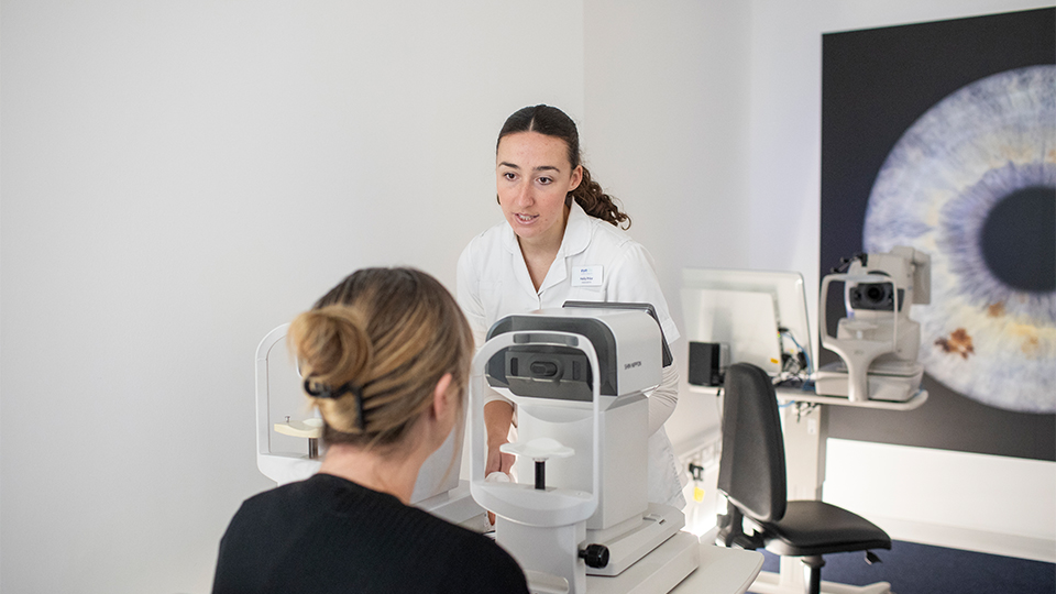 Patient having an eye test