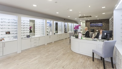 Interior of a Leightons Opticians practice after a refurbishment