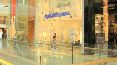 Exterior of Optical Express practice in Westfields shopping centre