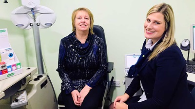 Optometrist director at Specsavers Brownhills, Justine Page, and her patient, Margaret O’Reilly