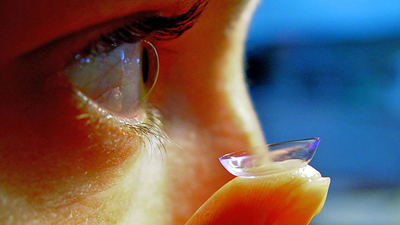 Close up of eye with contact lens