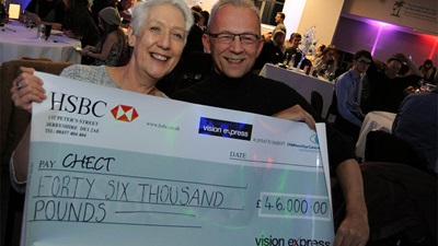 Vision Express presented CHECT with a cheque for £46,000 from the donations it has pledged in the last 12 months