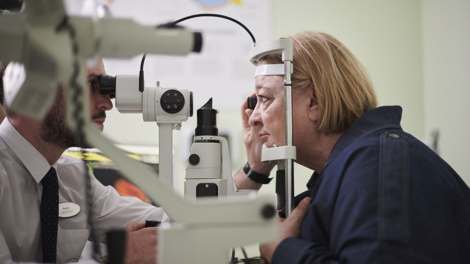 Rosemary Shrager having an eye test