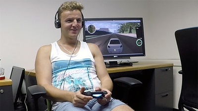 Man playing computer game