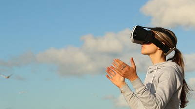 Lady wearing virtual reality headset