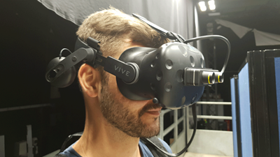 Man testing virtual reality headset