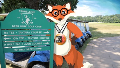 golf club and fox mascot