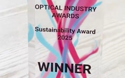 A glass award recognising HaydenSwan Opticians for sustainability initiatives