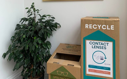 Two recycling points in the practice, one for spectacle frames and one for contact lenses