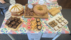 A table of cakes and biscuits for a coffee morning