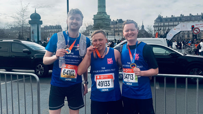 Joe Higham, on left, after taking part in the Paris Half Marathon to raise funds for The Natalie Kate Moss Trust
