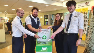 Specsavers practice team recycling with a new MyGroup recycling box