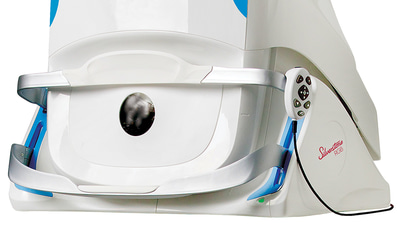 An Optos Silverstone device in white with blue accents