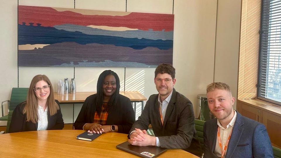 Serena Box, Head of Media, PR and External Affairs, Marsha de Cordova MP, John White,  Communications and External Affairs Director, Chris Whiting, External affairs officer 