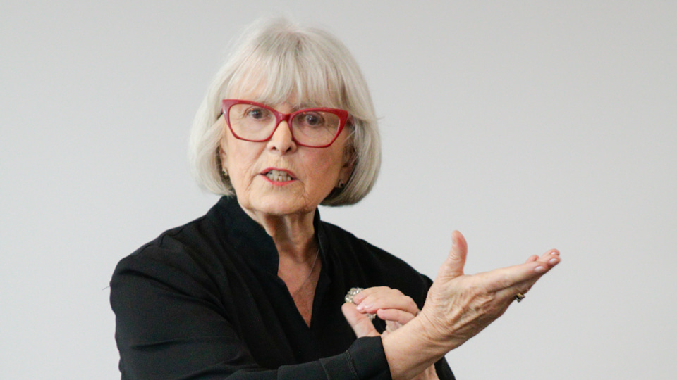 Judith Potts speaks at the Women in Vision UK annual general meeting at City St George’s, University of London
