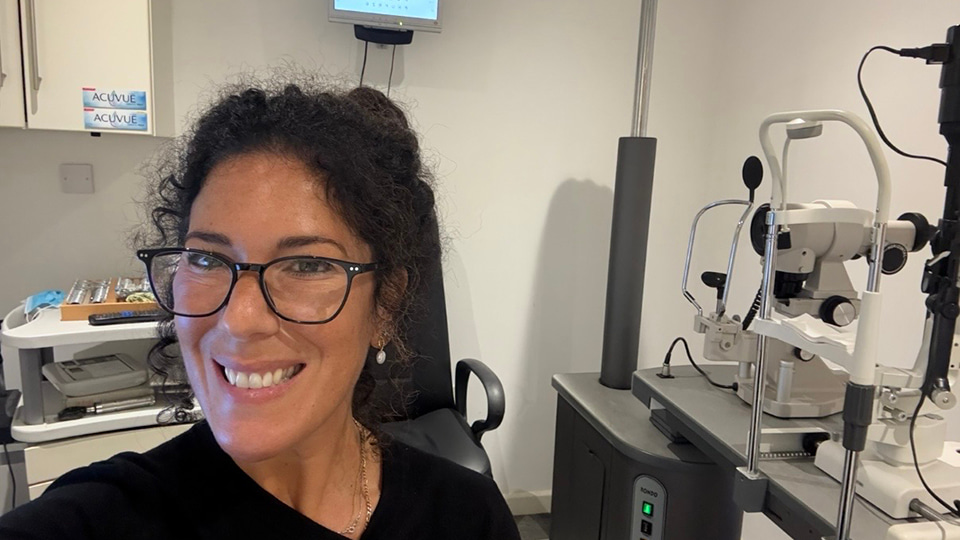 Optometrist, Louise Marshall, in practice