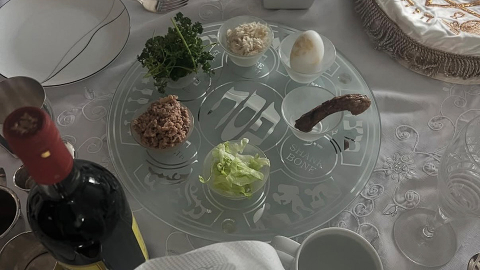 A plate of food prepared for the Seder meal during Passover. Each item of food has a symbolic meaning 