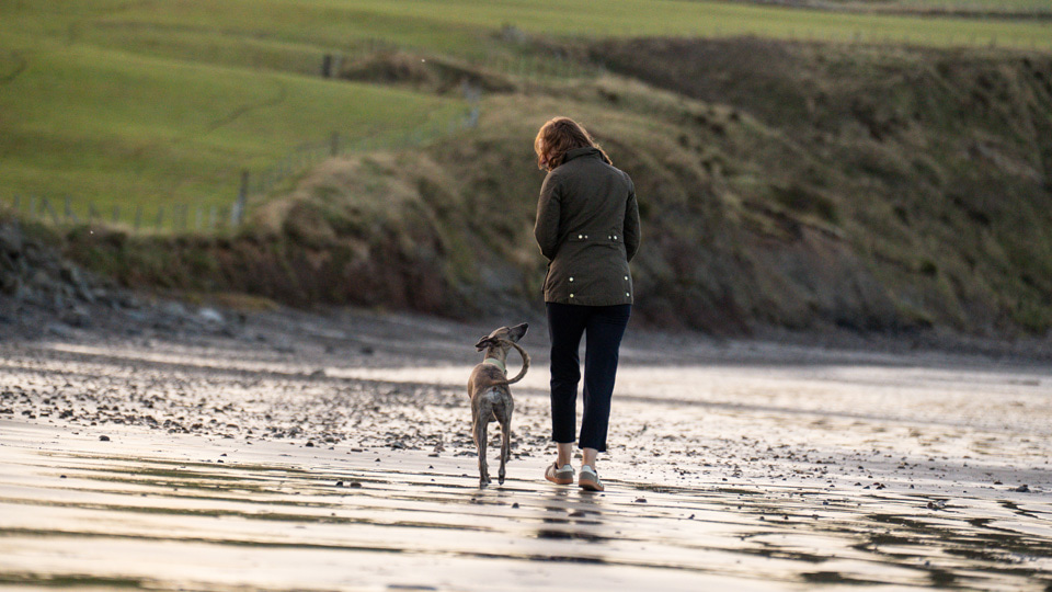 Isla Kirkness enjoys going for beach walks with her whippet, Stevie