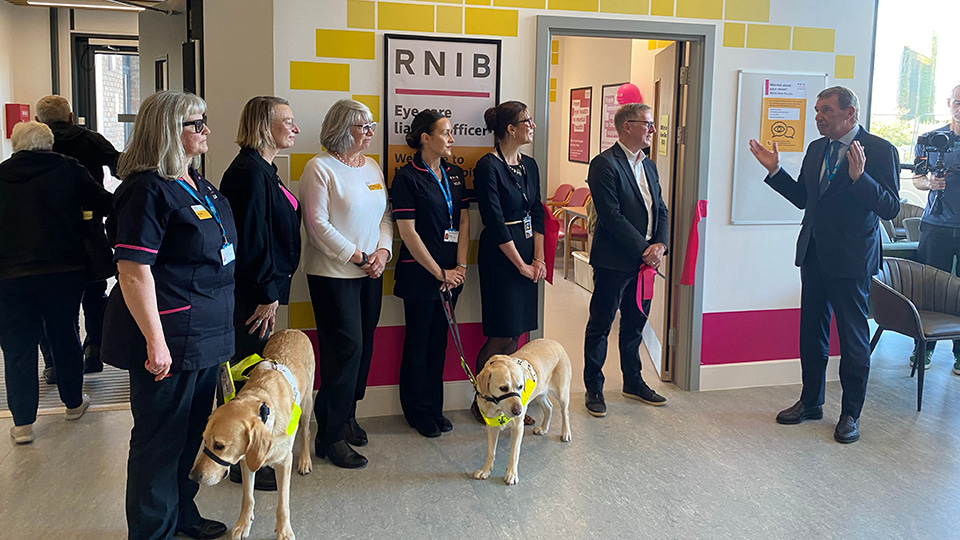 RNIB CEO Simon Antrobus meeting chief executive of the South Tyneside and Sunderland NHS Foundation Trust, Ken Bremner, outside the new ECLO room