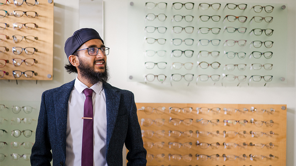 Habeeb standing in front of spectacles  in practice