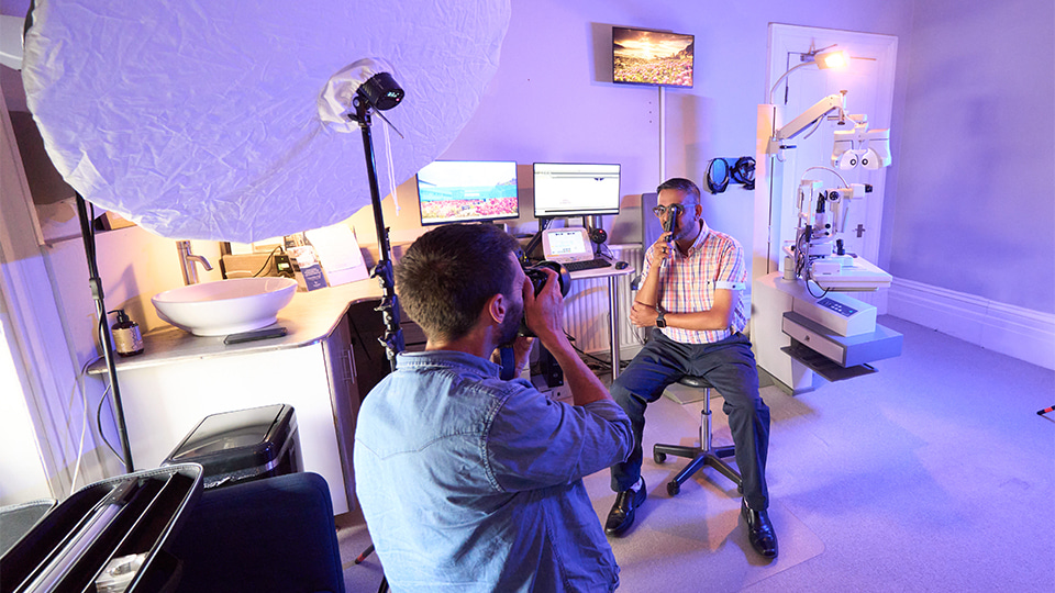 Ankur Trivedi is photographed using an ophthalmoscope by Gareth Iwan Jones