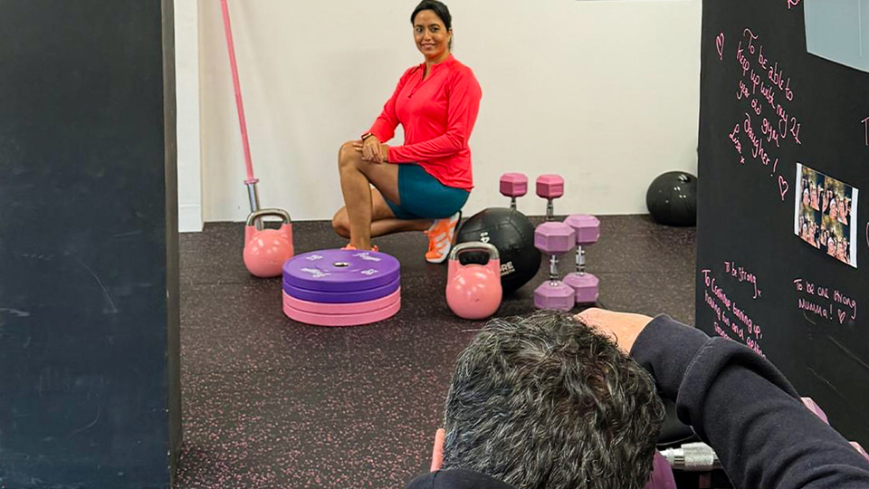 Alex Lloyd Jenkins photographs IP optometrist, Jaclyn Pugh, at a Chepstow fitness studio