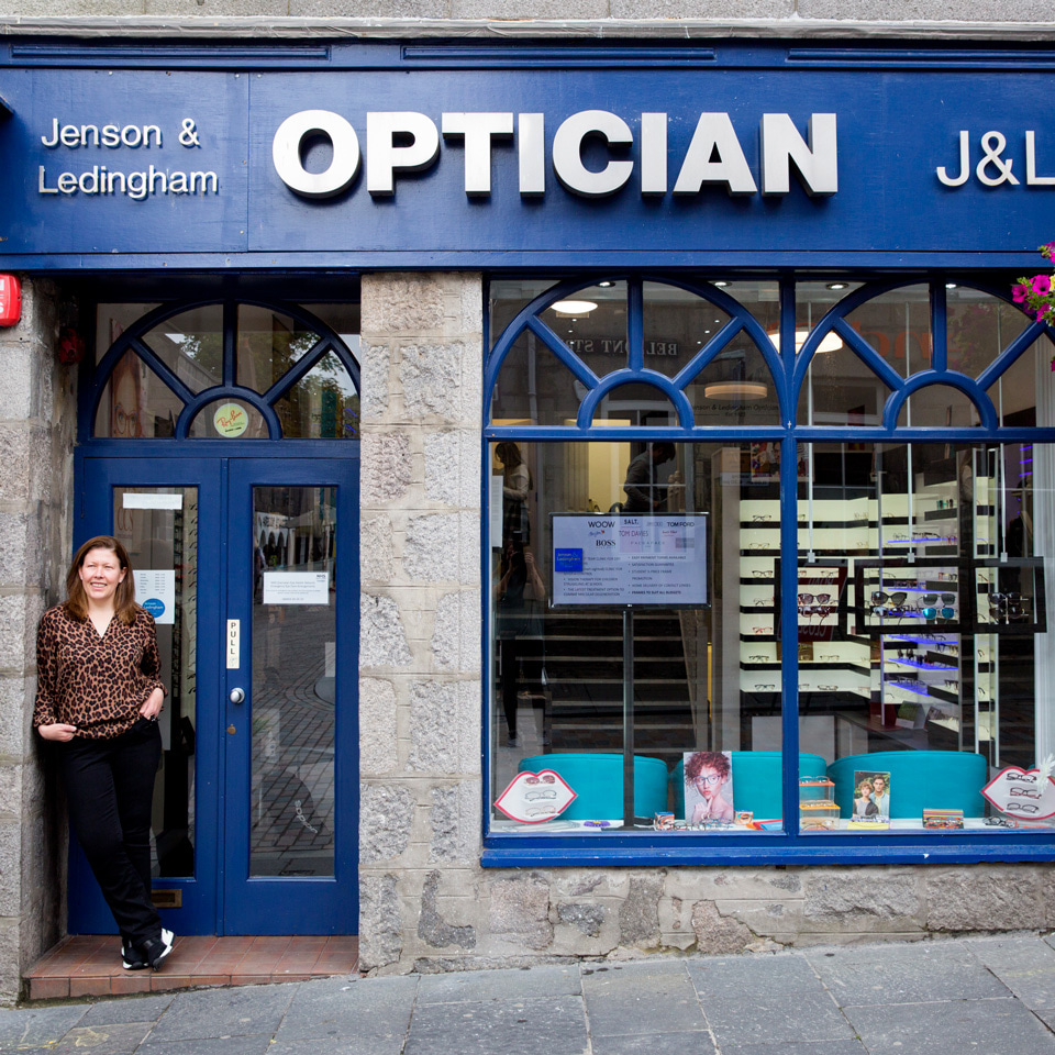 Optometrist and director of Jenson & Ledingham, Wendy Bremner, outside the practice in 2024. 