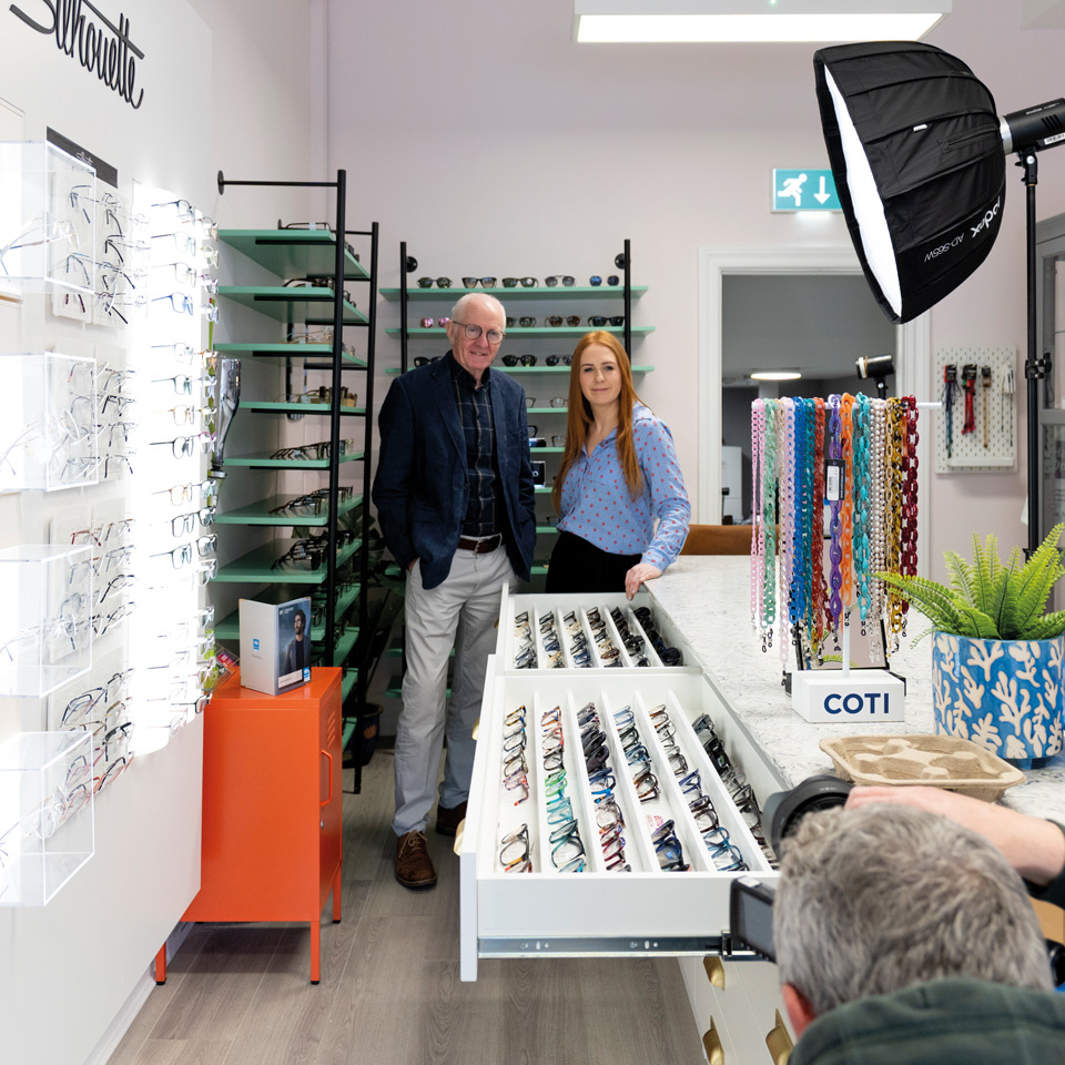 Lucy and Alan Rundle are photographed at Harris Rundle Optometrists in Belfast. 