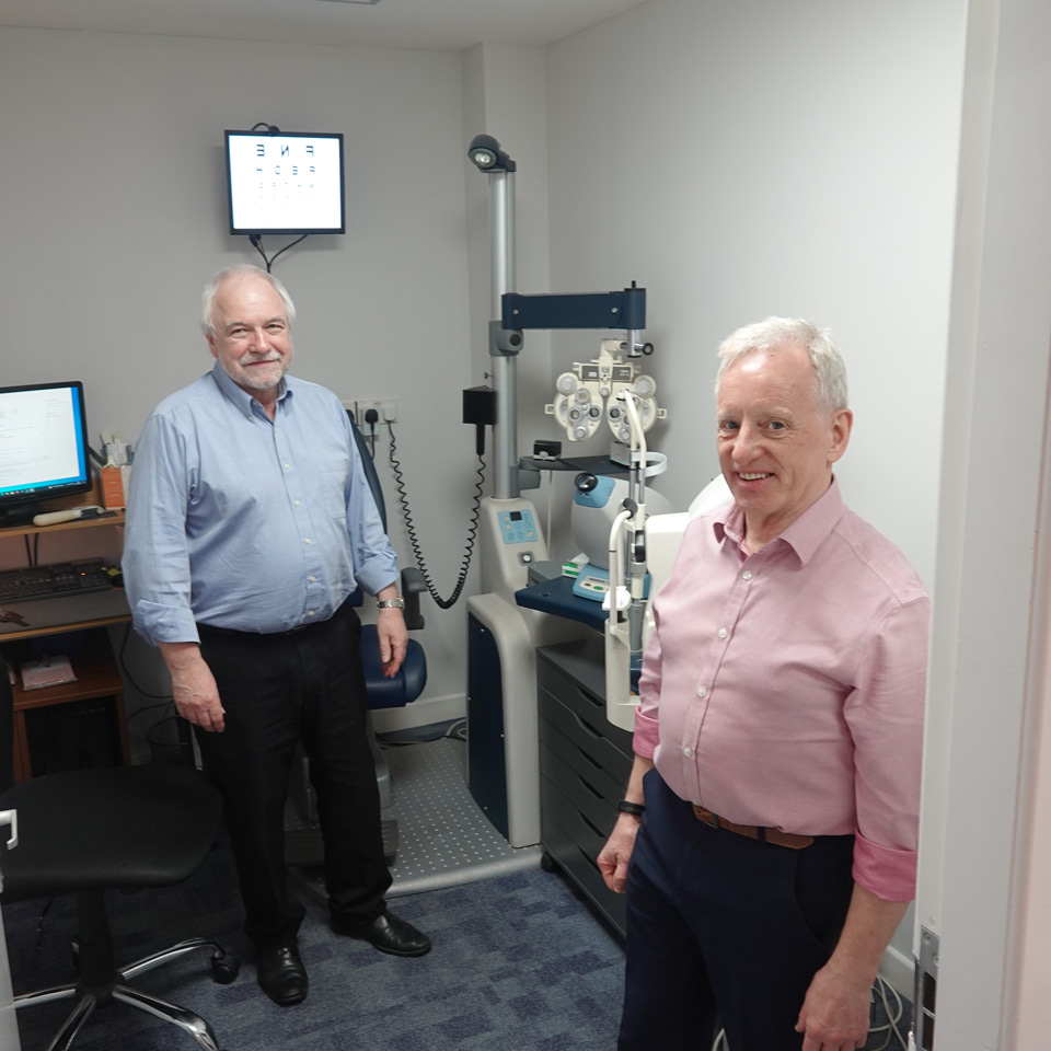 Optometrists and directors, George Rodger, left, and Lyn Smalridge. 