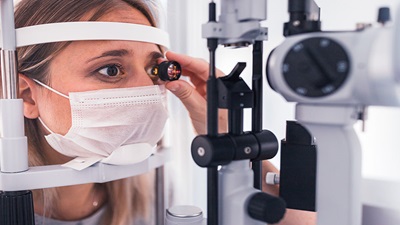 Patient having an eye test