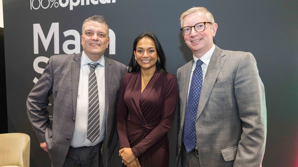 Paul Morris, Nishani Amerasinghe and Giles Edmonds at 100% Optical