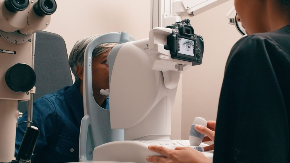 Patient having an eye exam