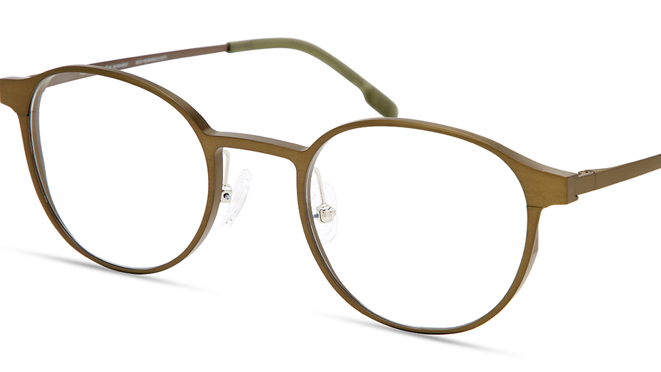 A pair of pantos spectacles made from recycled metal in a caramel brown