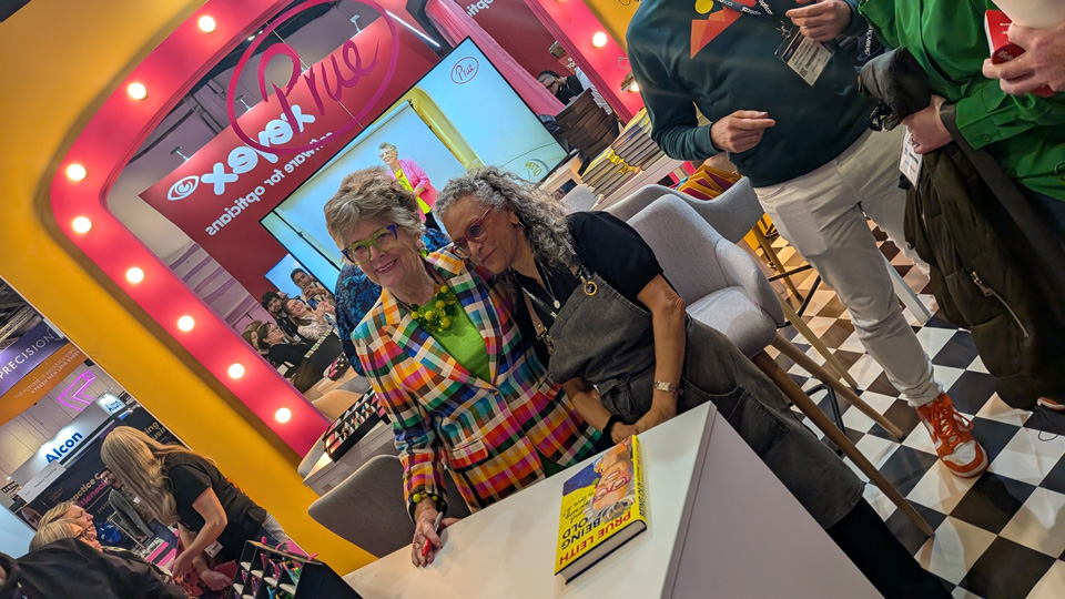 Prue Leith at 100% Optical by her Modstyle collection stand