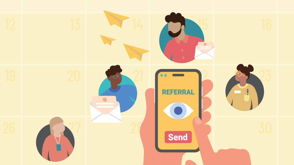 A phone is used to email a referral