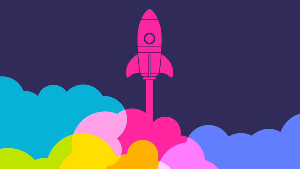 Rocket takes off out of the clouds 